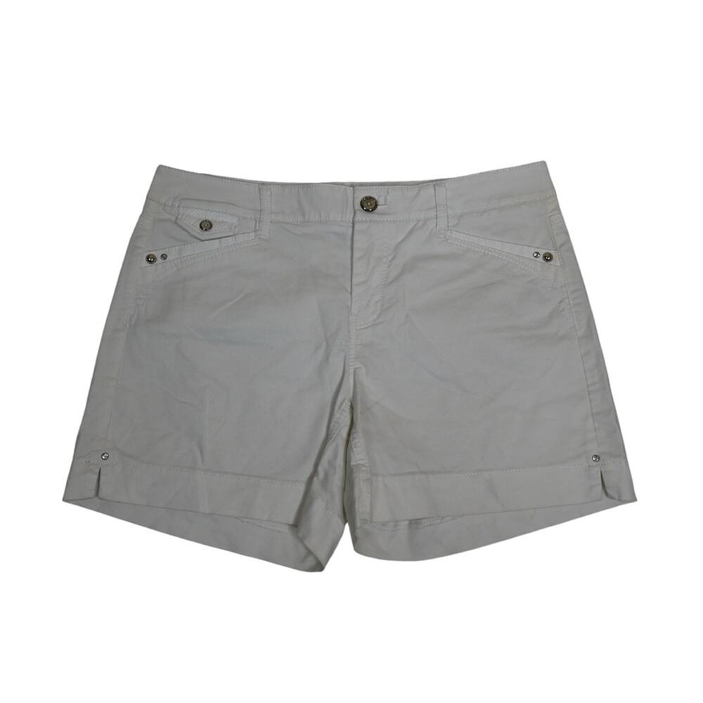 White House Black Market Womens 4 Cotton Blend Stud Embellished Shorts in White